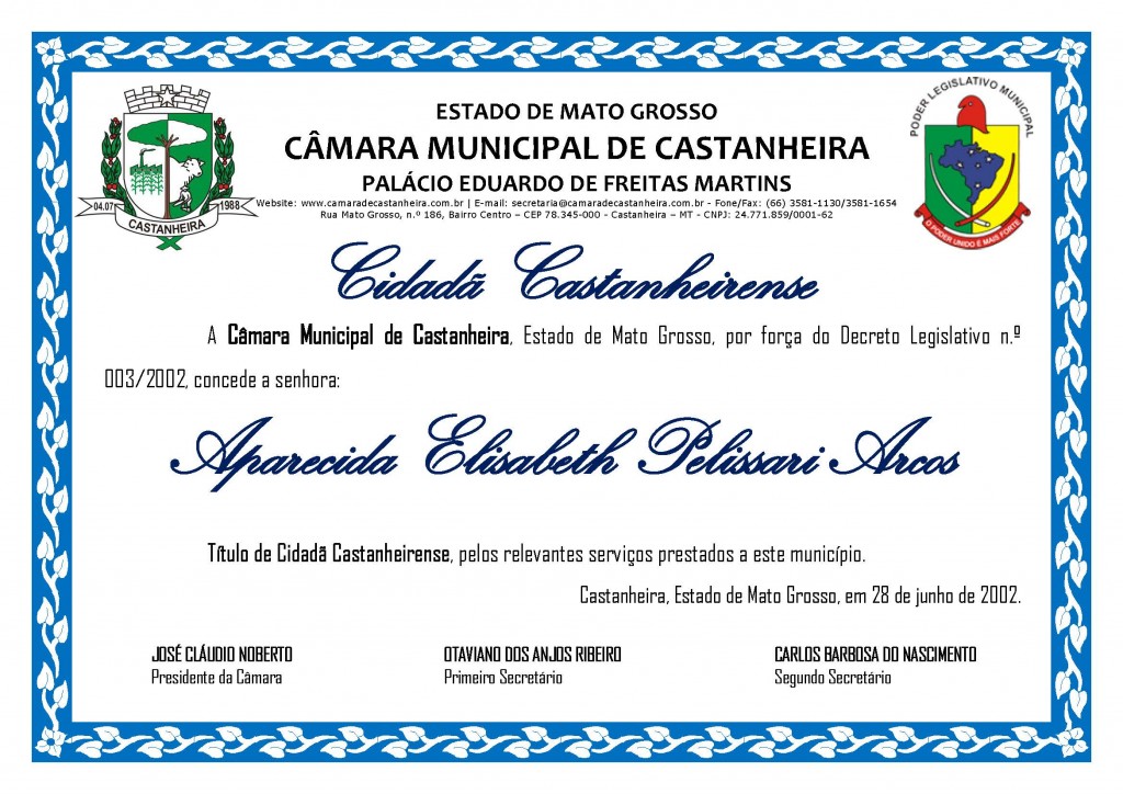 Título de Cidadã - APARECIDA ELISABETH PELISSARI ARCOS