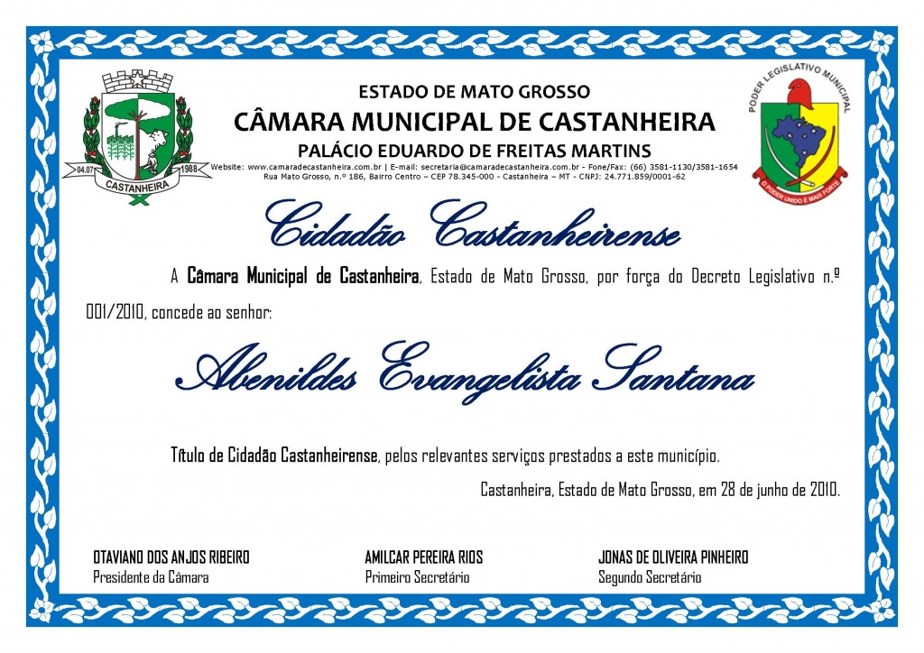 Título de Cidadão - ABENILDES EVANGELISTA SANTANA
