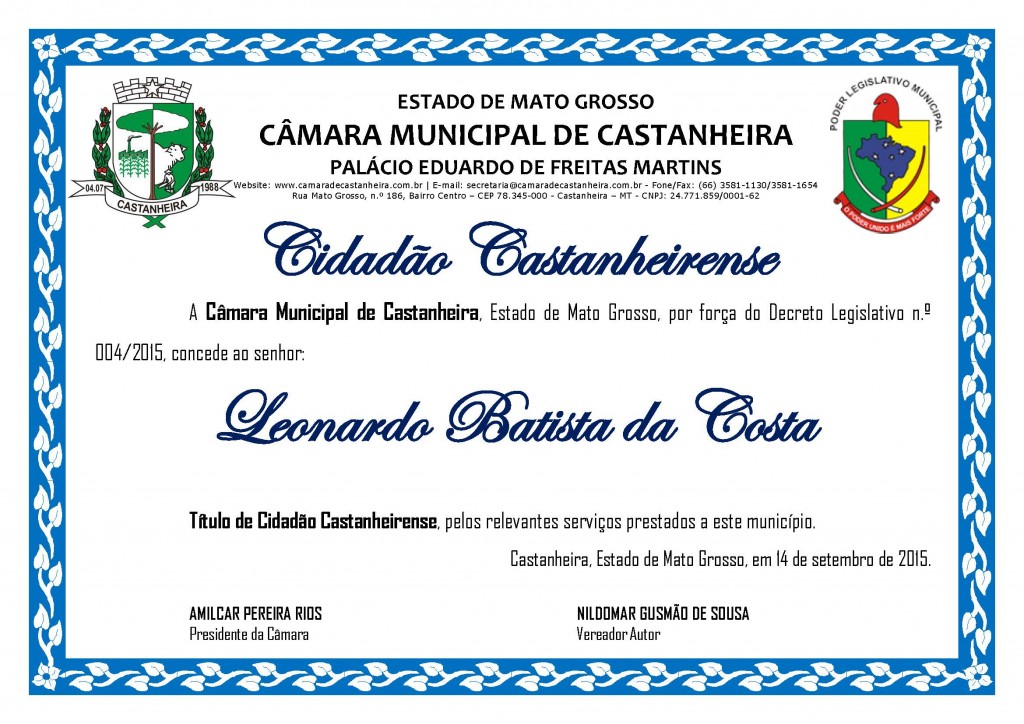 Título de Cidadão - LEONARDO BATISTA DA COSTA 2015