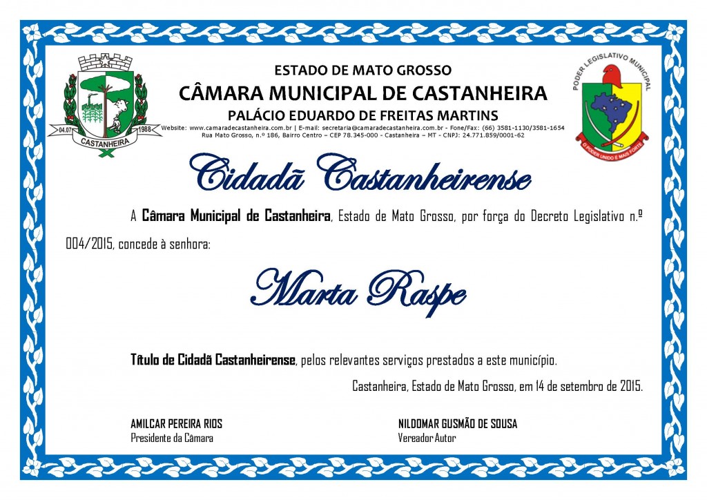 Título de Cidadão - MARTA RASPE