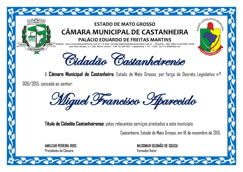 Título de Cidadão - MIGUEL FRANCISCO APARECIDO