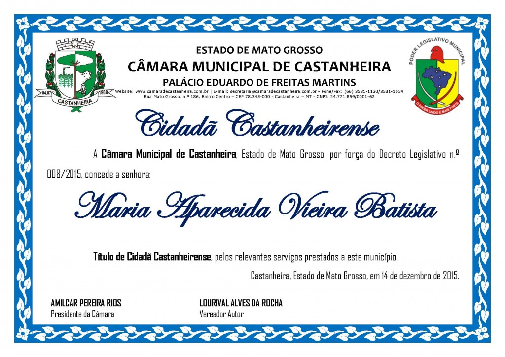 Título de Cidadã - MARIA APARECIDA VIEIRA BATISTA