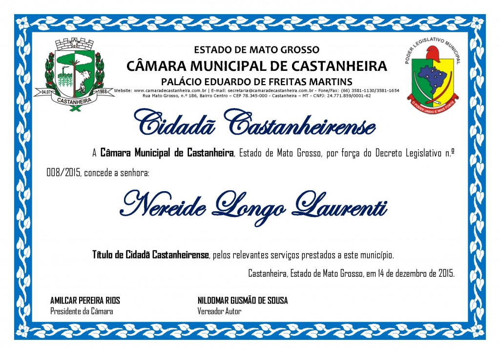 Título de Cidadã - NEREIDE LONGO LAURENTI