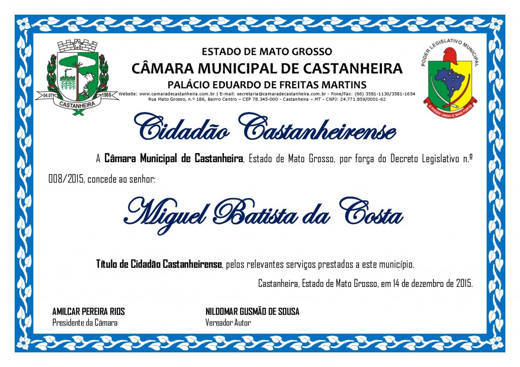 Título de Cidadão - MIGUEL BATISTA DA COSTA