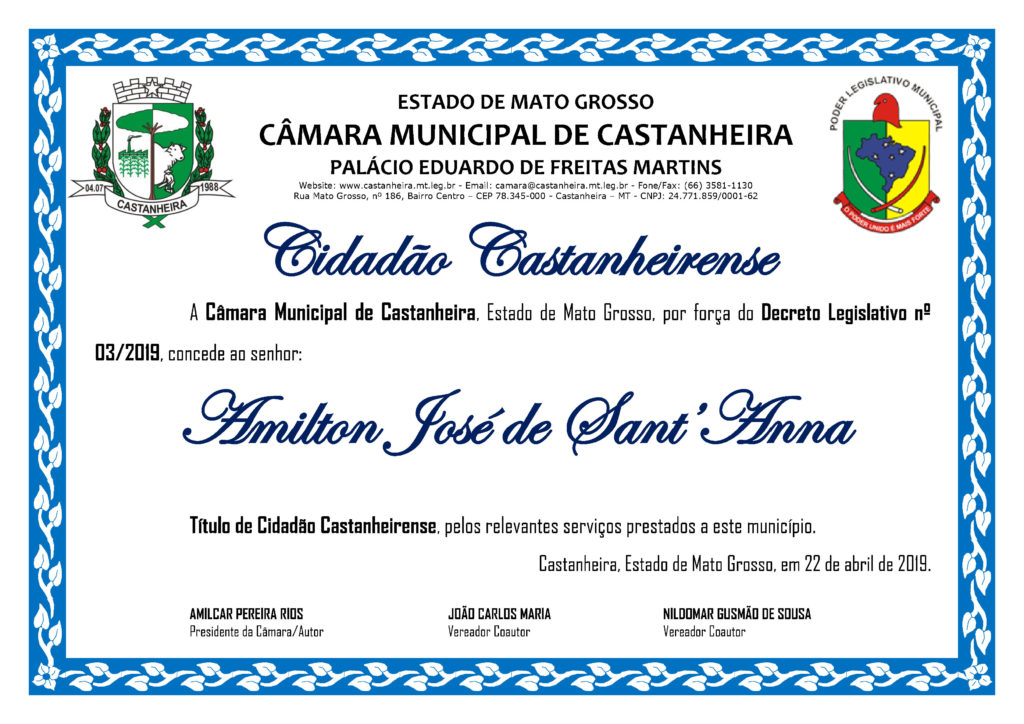 Título de Cidadão ao Srº AMILTON JOSÉ DE SANT'ANNA