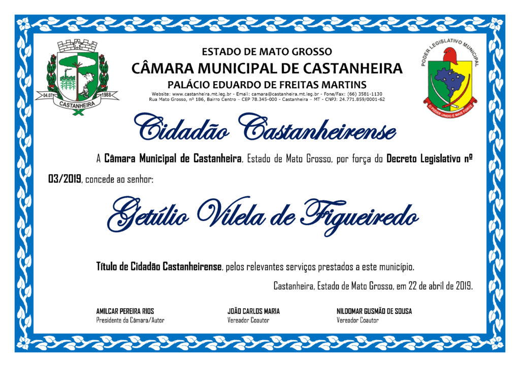 Título de Cidadão ao Srº GETÚLIO VILELA DE FIGUEIREDO