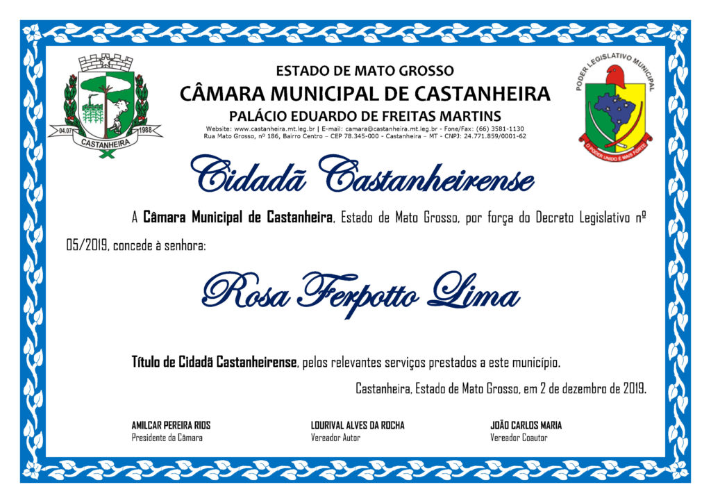 Título de Cidadã à Srª ROSA FERPOTTO LIMA